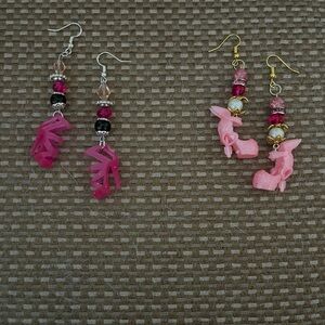Hand Crafted Earrings finished with Barbie shoes. 2 pairs.